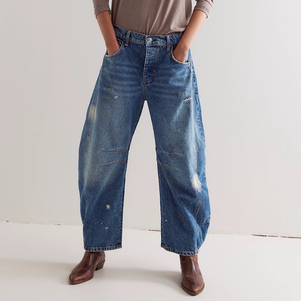 We The Free Good Luck Mid-Rise Barrel Jeans - Small, 100 Years Wash